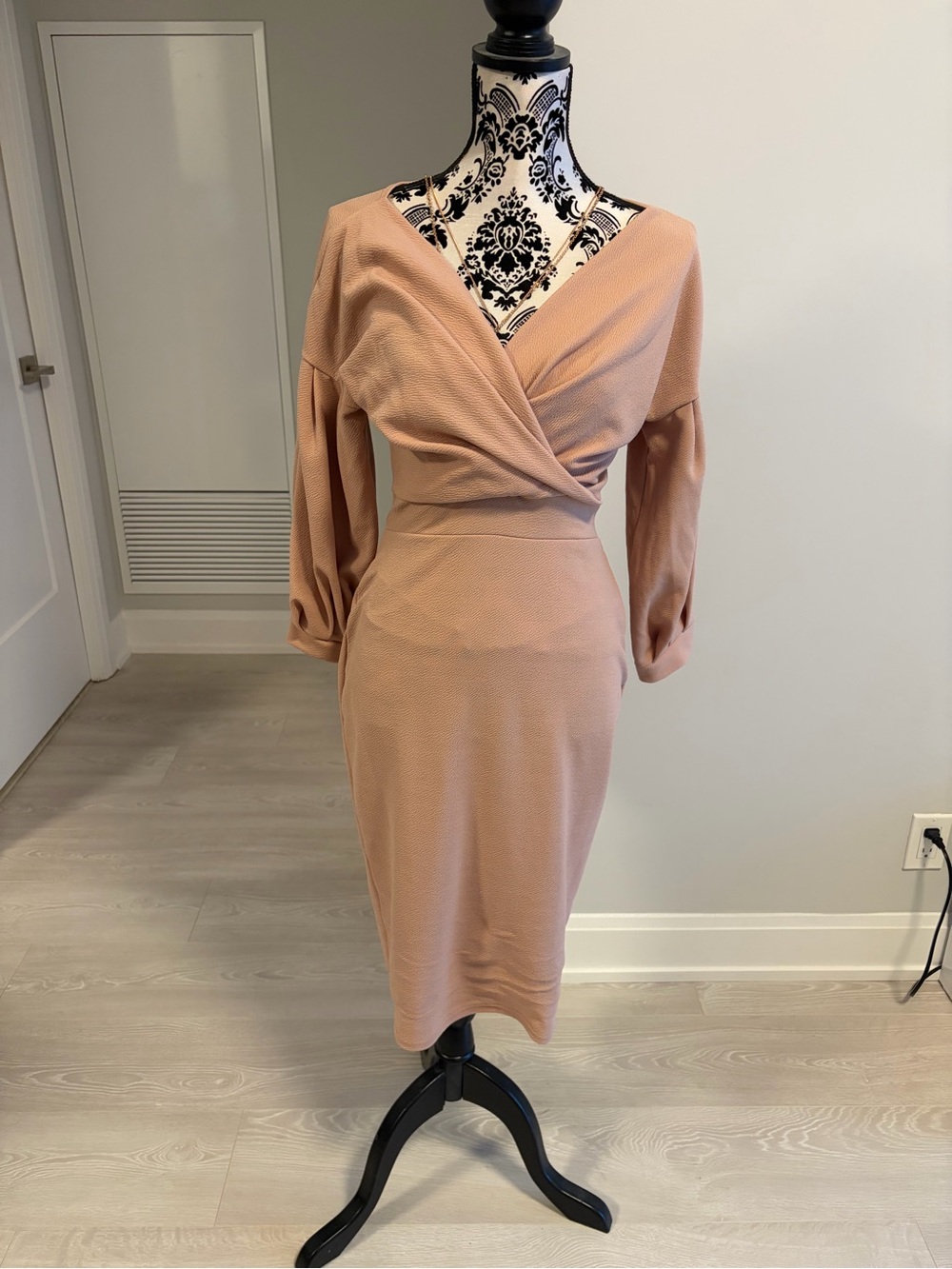 Boohoo Blush Wrap-Style Midi Dress